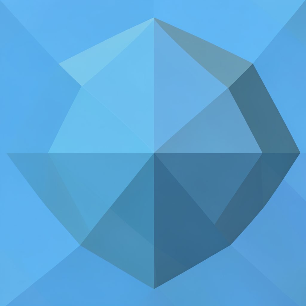 A low-poly geometric composition of overlapping triangles in deep navy, teal, and crisp white, suggesting water reflections.