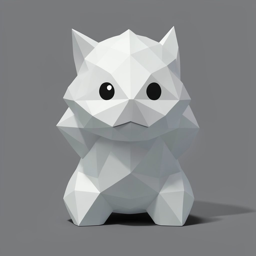 A low-poly geometric portrait composition in warm skin tones and deep navy.