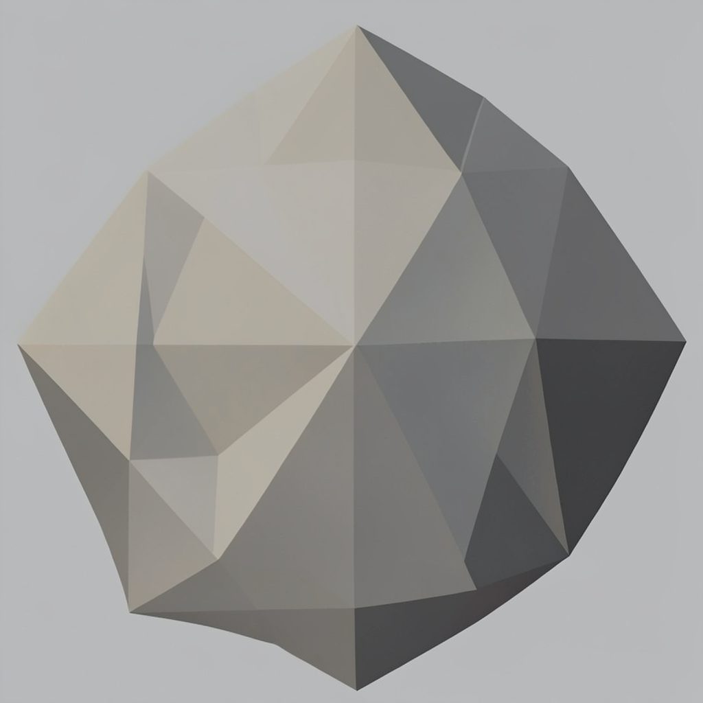 A low-poly geometric portrait composition in warm skin tones and deep navy.