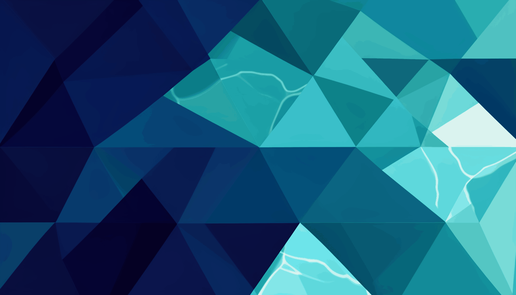 A faceted low-poly geometric composition of overlapping triangles in deep navy, teal, and crisp white, suggesting water reflections and digital media