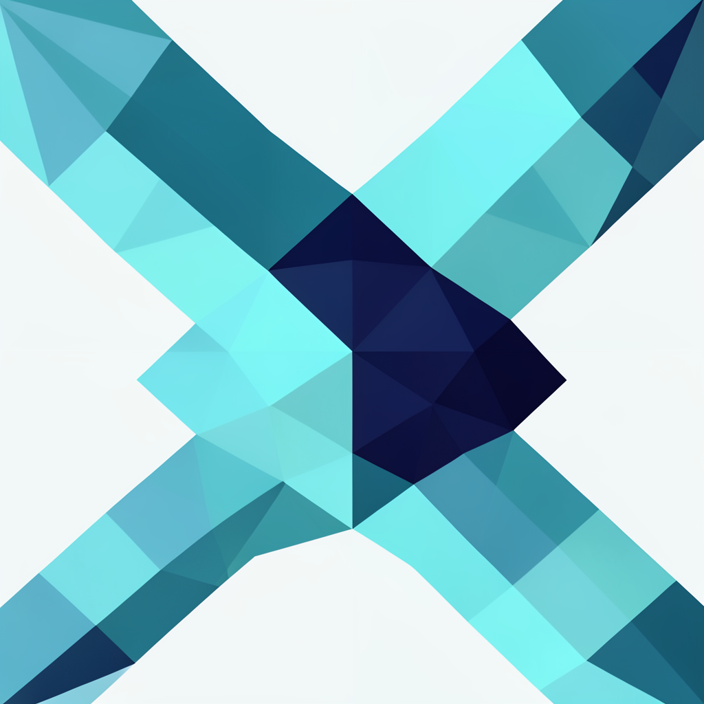 Abstract geometric low-poly render of intersecting aqua and navy planes forming a structured grid pattern, evoking data