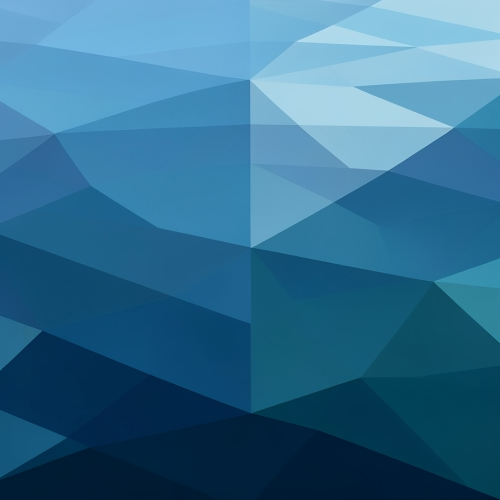 Abstract geometric low-poly render of layered blue and teal facets suggesting calm deep water, with subtle lighter highlights