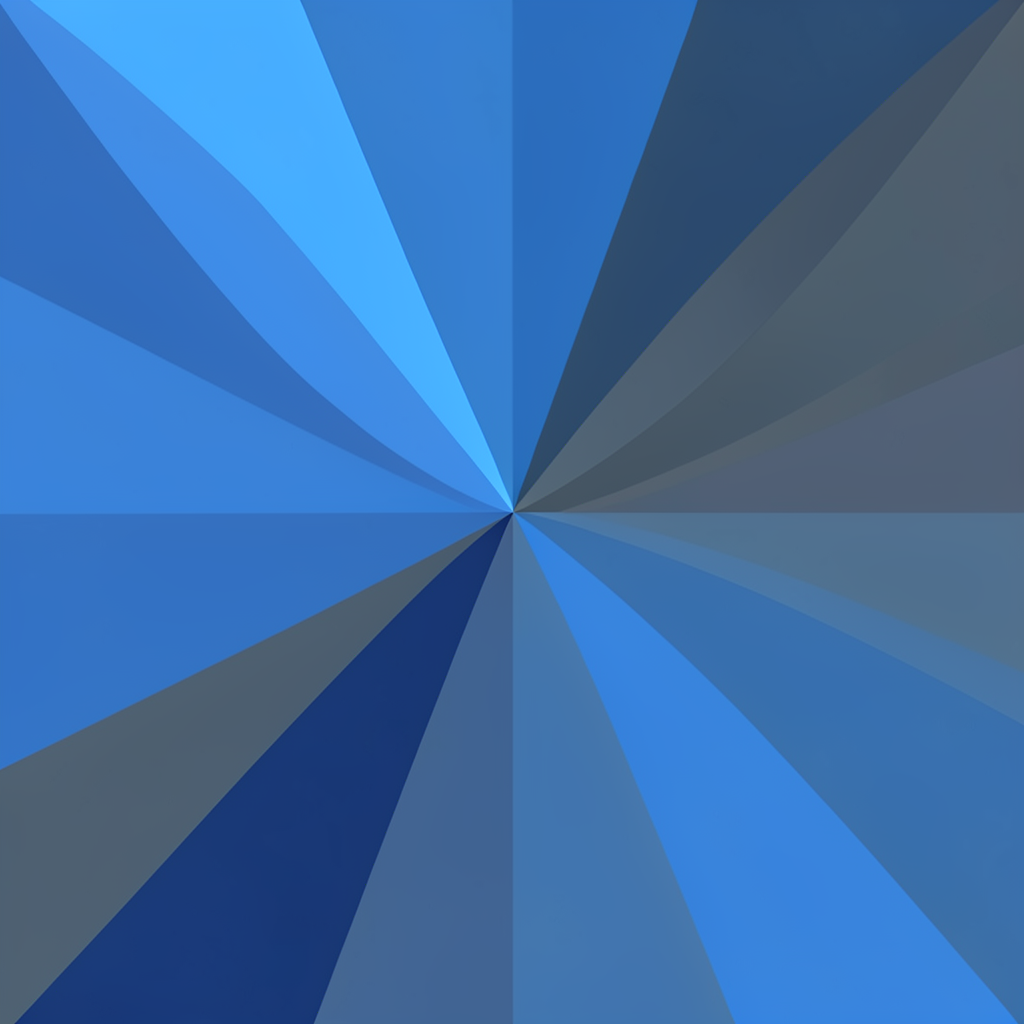 Abstract geometric low-poly render of cool blue and slate angular shapes converging toward a central point, suggesting focus